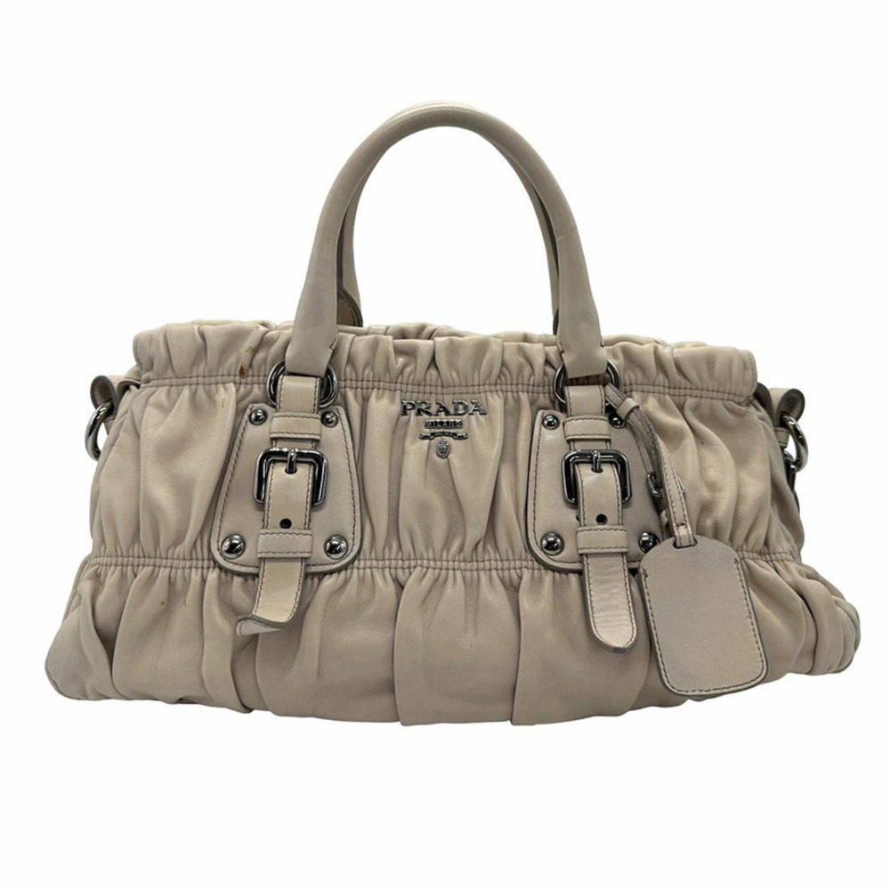 Prada Nappa Gaufre bag ruching buckle strap Beige White
